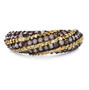 front view of brown and yellow diamond twisting band ring in rhodium over sterling silver