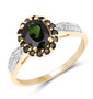 green tourmaline and white diamond halo ring in solid 10k yellow gold