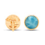 back view of larimar round bezel set stud earrings in 14k yellow gold over sterling silver