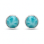 full view of larimar round bezel set stud earrings in 14k yellow gold over sterling silver