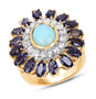 larimar white topaz and iolite double halo ring in 14k yellow gold over sterling silver