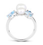 side view of freshwater pearl blue and white topaz cluster ring in rhodium over sterling silver