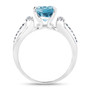 side view of london blue topaz and blue diamond ring in rhodium over sterling silver