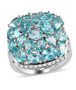 blue apatite and white zircon cluster halo ring in rhodium over sterling silver