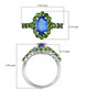 blue kyanite and chrome diopside halo ring in rhodium over sterling silver shown for size comparison