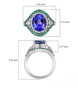 tanzanite emerald and diamond statement ring in 950 platinum shown for size comparison