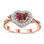 rubellite tourmaline and white zircon heart halo ring in 18k rose gold over sterling silver