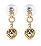 back view of london blue topaz and moissanite heart dangle earrings in 18k yellow gold over sterling silver