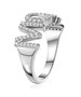 side view of mothers day gift mom moissanite band ring in rhodium over sterling silver