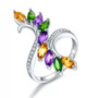 Citrine, Amethyst, Chrome Diopside & White Zircon Ring in Rhodium over Sterling Silver 2.22ctw