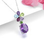 side view of amethyst multi gemstone pendant necklace in rhodium over sterling silver
