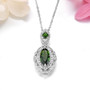 side view of marquise chrome diopside halo pendant necklace in rhodium over sterling silver