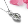 back view of marquise chrome diopside halo pendant necklace in rhodium over sterling silver