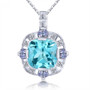 sky blue topaz tanzanite and white zircon halo pendant necklace in rhodium over sterling silver