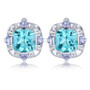 sky blue topaz tanzanite and white zircon halo earrings in rhodium over sterling silver