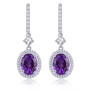 amethyst and white zircon dangle earrings in rhodium over sterling silver