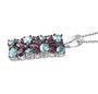 side view of rhodolite garnet and blue zircon cluster pendant necklace in rhodium over sterling silver