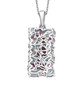 back view of rhodolite garnet and blue zircon cluster pendant necklace in rhodium over sterling silver