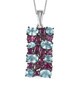 rhodolite garnet and blue zircon cluster pendant necklace in rhodium over sterling silver