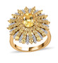 heliodor yellow sapphire and moissanite sunburst cluster ring in 18k yellow gold over sterling silver