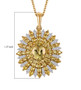 heliodor yellow sapphire and moissanite sunburst cluster pendant necklace in 18k yellow gold over sterling silver shown for size comparison