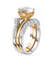 side view of moissanite stackable three ring wedding set in 18k yellow gold and rhodium over sterling silver