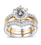 moissanite stackable three ring wedding set in 18k yellow gold and rhodium over sterling silver