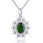 chrome diopside and white zircon halo pendant necklace in rhodium over sterling silver
