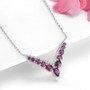 side view of rhodolite garnet and white zircon chevron necklace in rhodium over sterling silver
