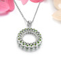 back view of chrome diopside and white zircon round cluster pendant necklace in rhodium over sterling silver