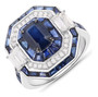 sapphire and white diamond 14k white gold vintage inspired halo ring