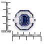 sapphire and white diamond 14k white gold vintage inspired halo ring shown for size comparison