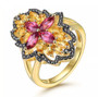 rhodolite garnet citrine and black spinel cluster ring in yellow gold over sterling silver