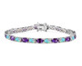 front view of amethyst and ethiopian opal oval tennis bracelet in rhodium over sterling silver