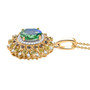 side view of multi gemstone halo cluster pendant necklace in 18k yellow gold over sterling silver