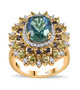 multi gemstone halo cluster statement ring in 18k yellow gold over sterling silver