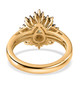 back view of sphene and multi color diamond halo ring in 18k yellow gold and black and white rhodium over sterling silver