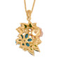 back view of chrome diopside and turquoise multi gemstone pendant necklace in 18k yellow gold over sterling silver