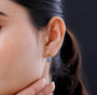 turquoise chrome diopside and multi gemstone dangle earrings in 18k yellow gold over sterling silver worn on the ear