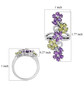 amethyst peridot and zircon elongated floral cluster ring in rhodium over sterling silver shown for size comparison