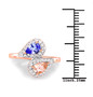 tanzanite morganite and white topaz bypass ring in 14k rose gold over sterling silver shown for size comparison