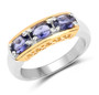 iolite two-tone band ring in 14k yellow gold and rhodium over sterling silver