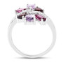 side view of garnet rhodolite and rose de france amethyst bypass ring in rhodium over sterling silver