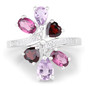 front view of garnet rhodolite and rose de france amethyst bypass ring in rhodium over sterling silver