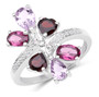 garnet rhodolite and rose de france amethyst bypass ring in rhodium over sterling silver