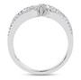 side view of white diamond openwork band ring in solid 14k white gold