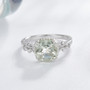 front view of prasiolite and white zircon ring in rhodium over sterling silver