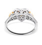 back view of yellow pink and white diamond heart ring in 14k white yellow and rose gold