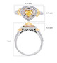 yellow pink and white diamond heart ring in 14k white yellow and rose gold shown for size comparison