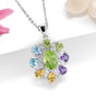 side view of peridot and multi gemstone pendant necklace in rhodium over sterling silver